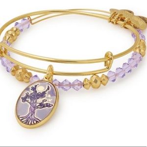 ALEX+ANI 2pc Bangle Set Swarovski Crystal Tree Of Life Shiny Gold